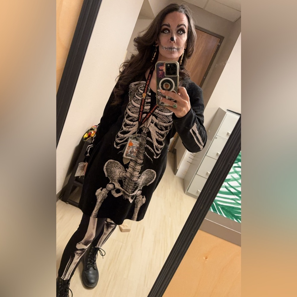 Black Skeleton Print Dress